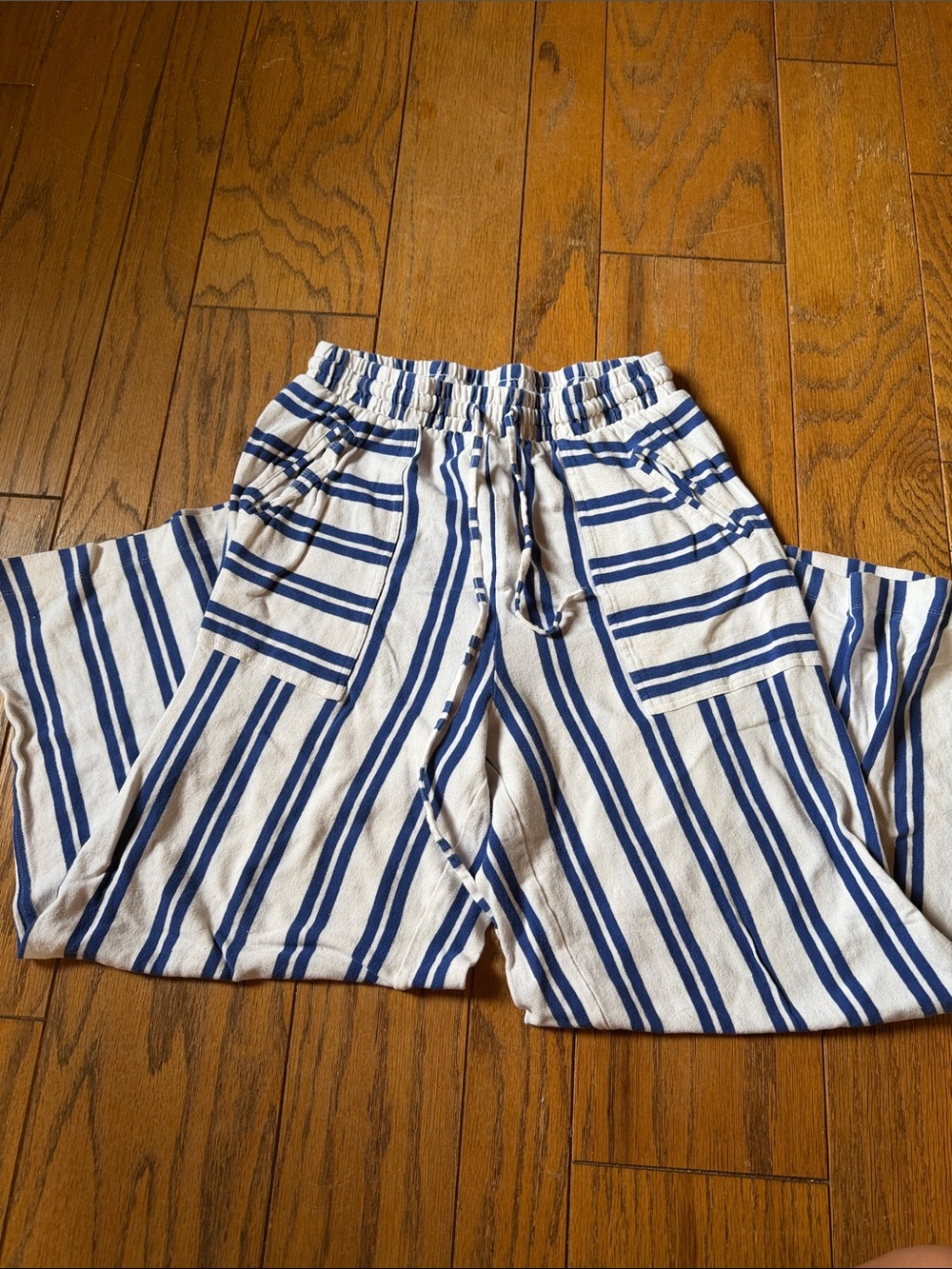 Free People Wide Leg Blue and White Striped Pants